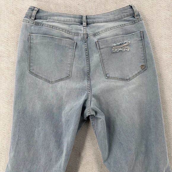 Indigo Rein High Rise Flare Leg Curvy Jeans Womens 15 Stretch Denim Blue Ripped - Picture 7 of 14